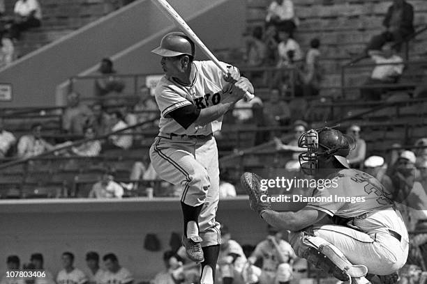 Firstbaseman Sadaharu Oh of the Tokyo Giants of the Japanese Central League at bat during a Spring Training game in March, 1971 against the Baltimore...