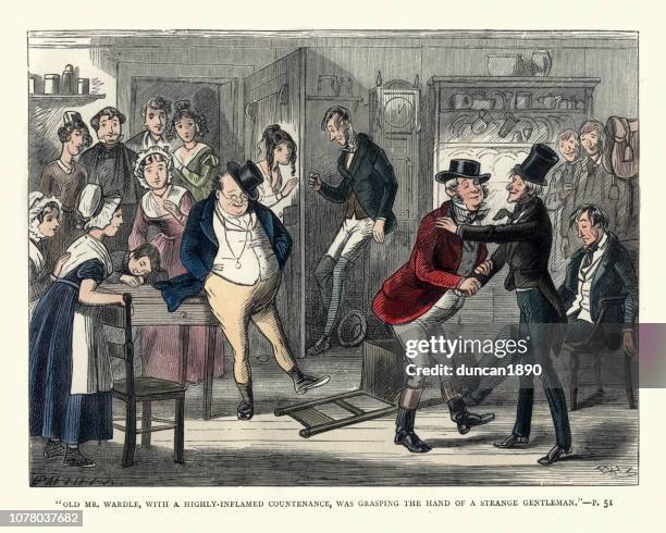 dickens, pickwick papers, old mr wardle, with a highly-inflamed countenance - charles dickens stock illustrations