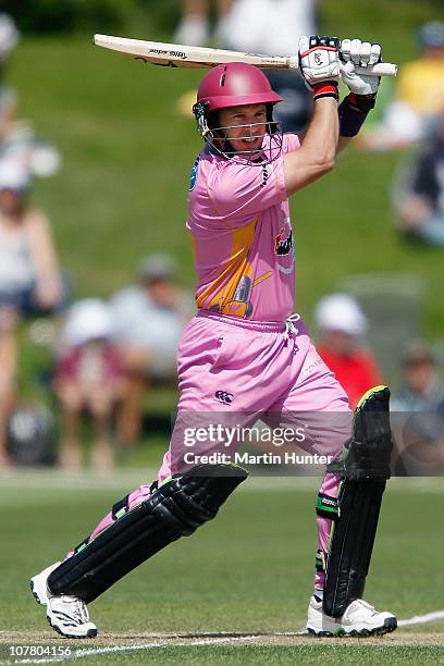 Brad Hodge of the Knights bats during the HRV Cup Twenty20 match between the Canterbury Wizards and the Northern Knights at AMI Stadium on December...