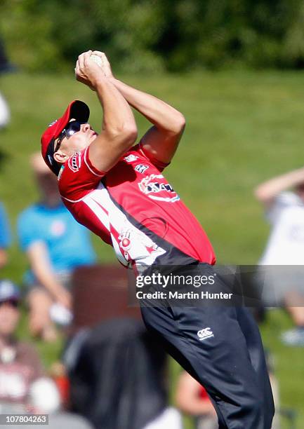 Peter Fulton of the Wizards takes a catch during the HRV Cup Twenty20 match between the Canterbury Wizards and the Northern Knights at AMI Stadium on...