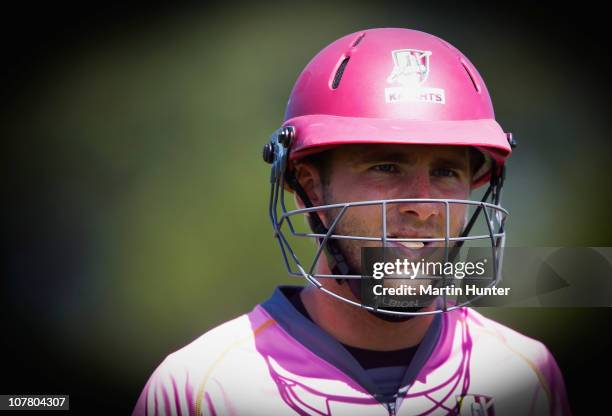 Kane Williamson of the Knights reacts after being caught out during the HRV Cup Twenty20 match between the Canterbury Wizards and the Northern...