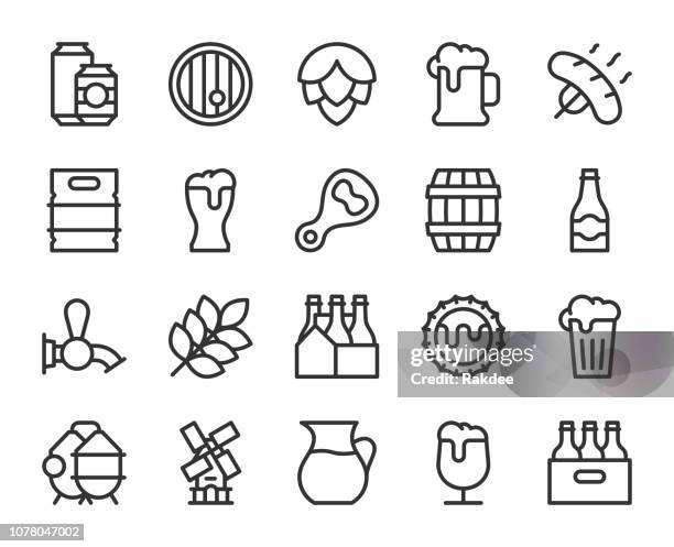 beer - line icons - pint glass stock illustrations