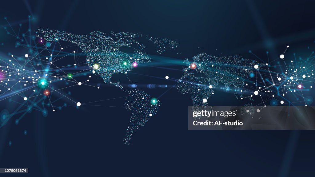 Abstract Map Network World Map With Abstract Network Background High-Res Vector Graphic ...