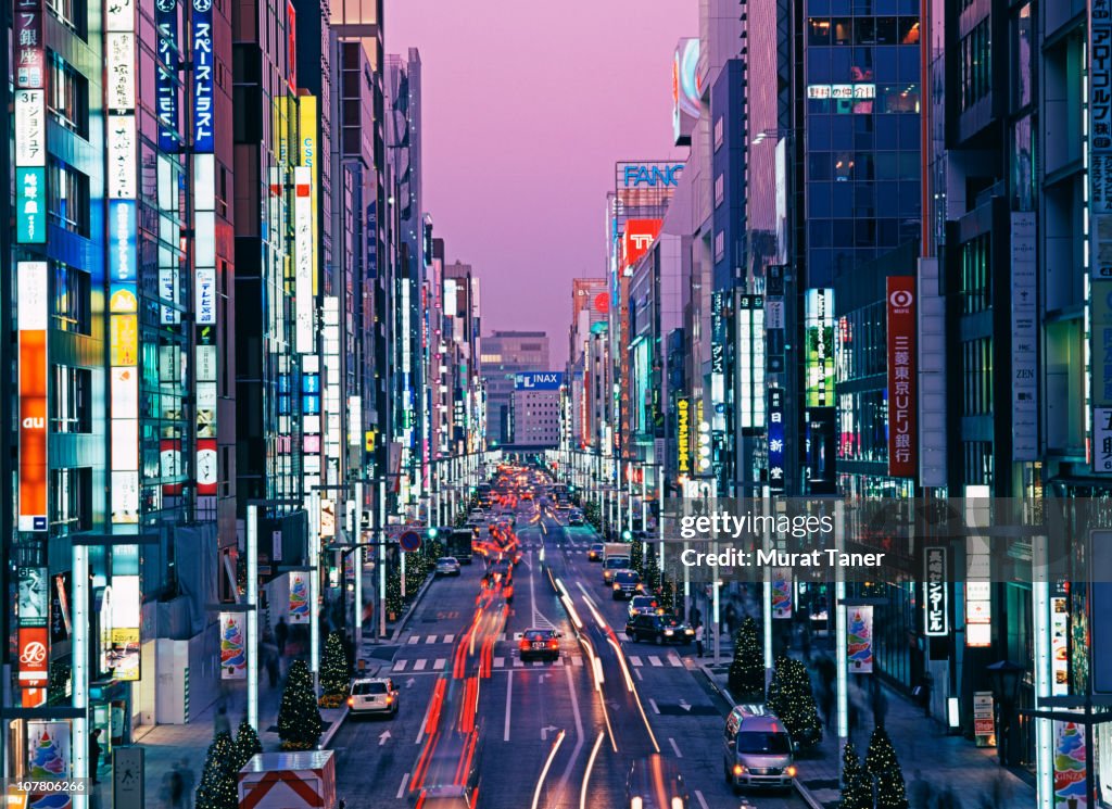 Illuminated street scene