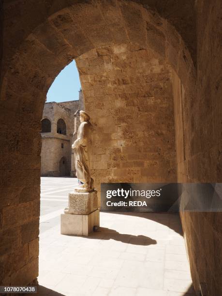 Courtyard Grand Masters Palace Old town Rhodes Dodecanese Greek Islands Greece Europe.