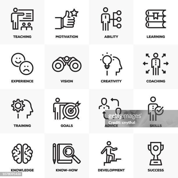 mentoring & training line icons set - opportunistic-icon stock illustrations