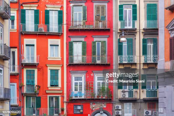 colored facade in naples (italy) - facade blinds stock pictures, royalty-free photos & images