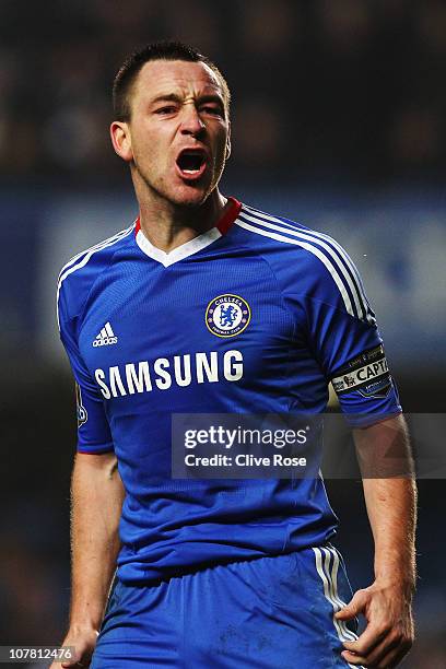 John Terry of Chelsea shouts during the Barclays Premier League match between Chelsea and Bolton Wanderers at Stamford Bridge on December 29, 2010 in...