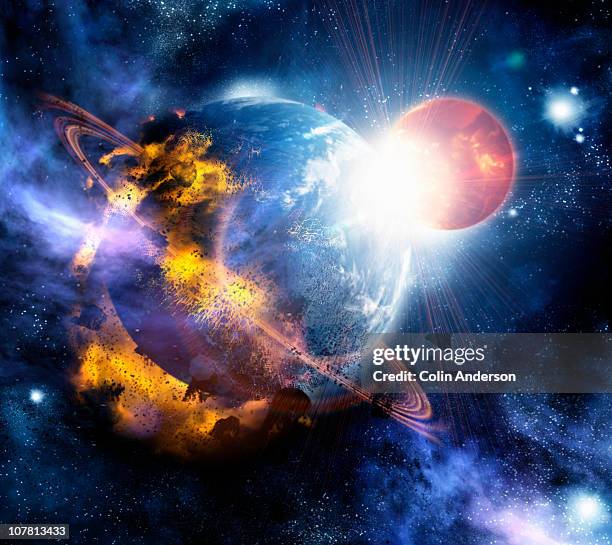 end of the world - planets colliding stock pictures, royalty-free photos & images