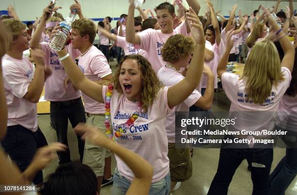 Broomfield High School senior Leah Johnson, center, dances and sings to the music YMCA with fellow Link leaders and freshman during a break in the...