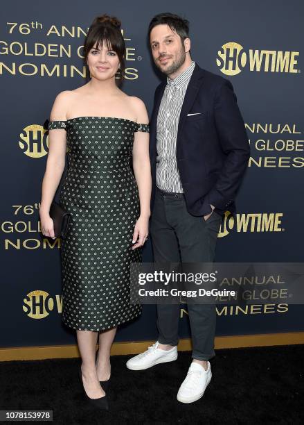 Casey Wilson and David Caspe attend the Showtime Golden Globe Nominees Celebration at Sunset Tower Hotel on January 5, 2019 in West Hollywood,...