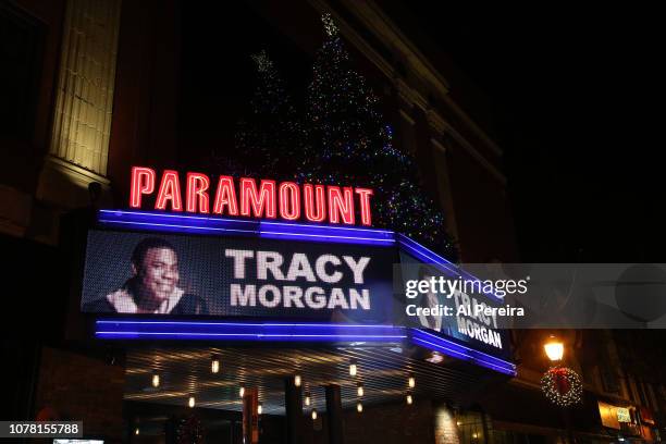 View of the Marquee when Tracy Morgan performs as part of the Paramount Comedy Series at The Paramount Theater on December 1, 2018 in Huntington, New...