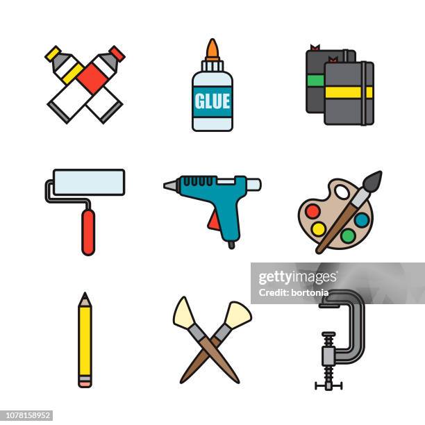crafting supplies thin line icon set - craft stock illustrations