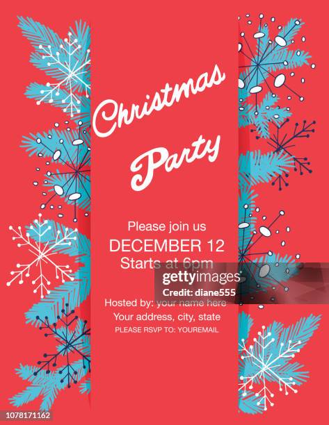 doodle holiday evergreens holiday party template - christmas party invitation stock illustrations