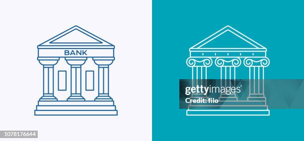 stockillustraties, clipart, cartoons en iconen met pictogram van de lijn van het platform van de gerechtsgebouw van het regering van bank - financial building