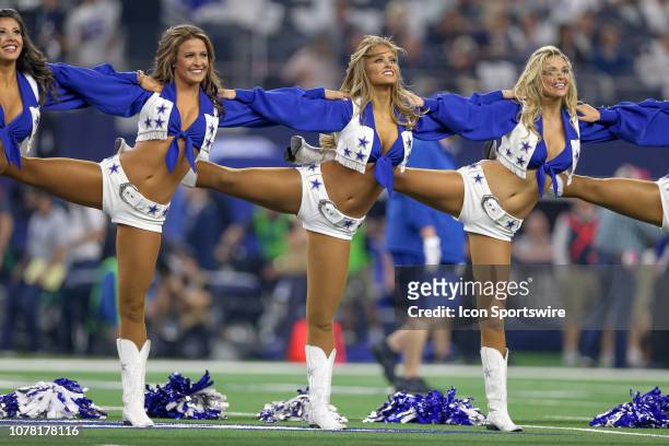 The Dallas Cowboys Cheerleaders perform during the NFC wildcard playoff game between the Seattle Seahawks and Dallas Cowboys on January 5, 2019 at...