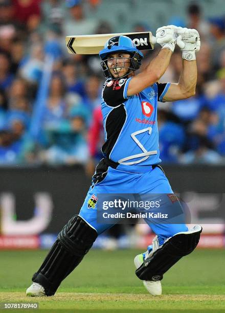 Jonathan Wells of the Adelaide Strikers bats during the Big Bash League match between the Adelaide Strikers and the Sydney Sixers at Adelaide Oval on...