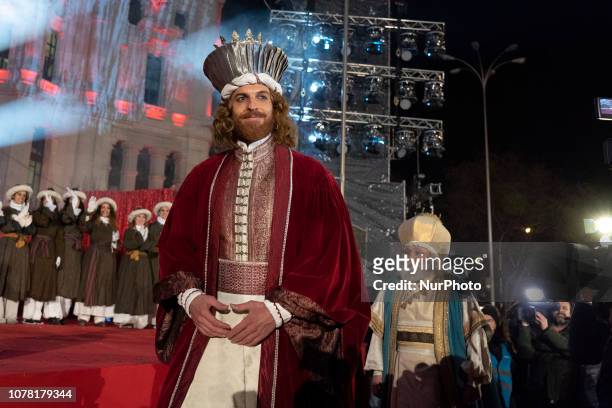 Participants take part during a parade in Madrid, The traditional Three Kings parade is held all over the country 05 January every year before...