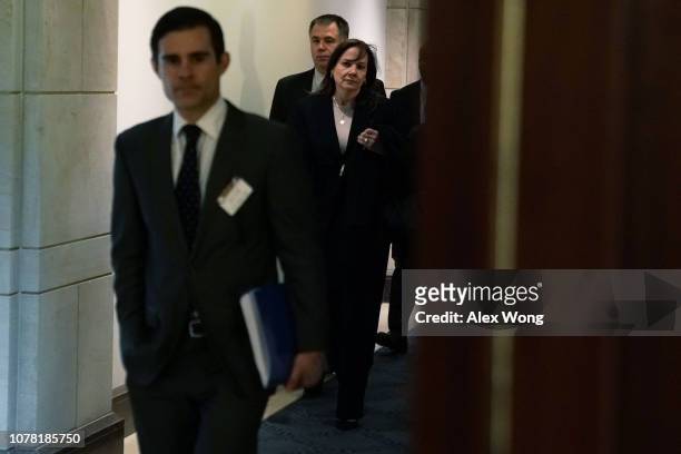 Mary Barra, chief executive officer of General Motors , arrives for a meeting with members of the Congressional Michigan delegation on Capitol Hill,...