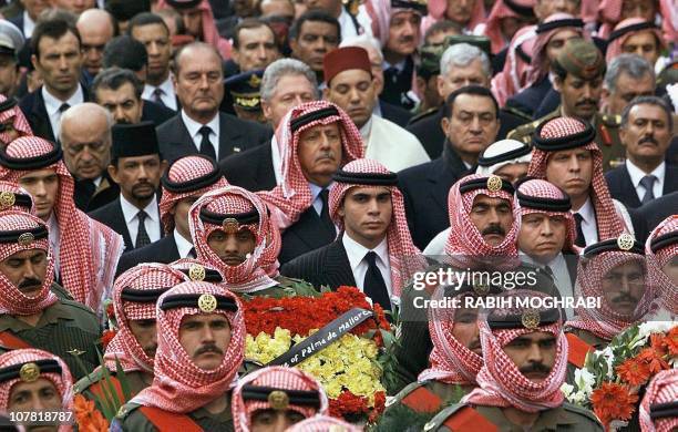 New Jordanian King Abdallah and his brother Ali accompany King Hussein's coffin, as well as Turkish President Suleyman Demirel, French President...