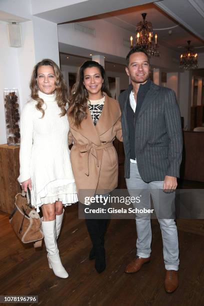 Romana Hinterseer and her daughter Jessica Hinterseer, and her fiance Timo Scheider during the Neujahrs- Karpfenessen at hotel Kitzhof on January 6,...