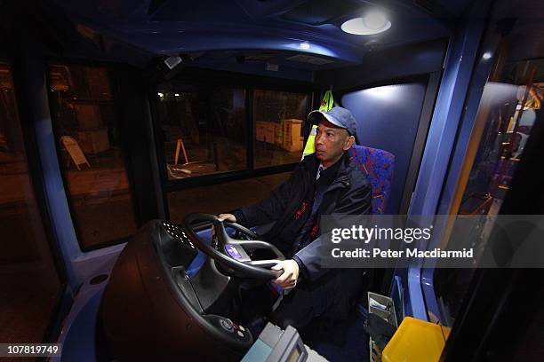 Bus driver Chitpinit Kaewchaluay drives the 762 night bus on December 15, 2010 in London, England. Chitpinit will drive the night bus from midnight...