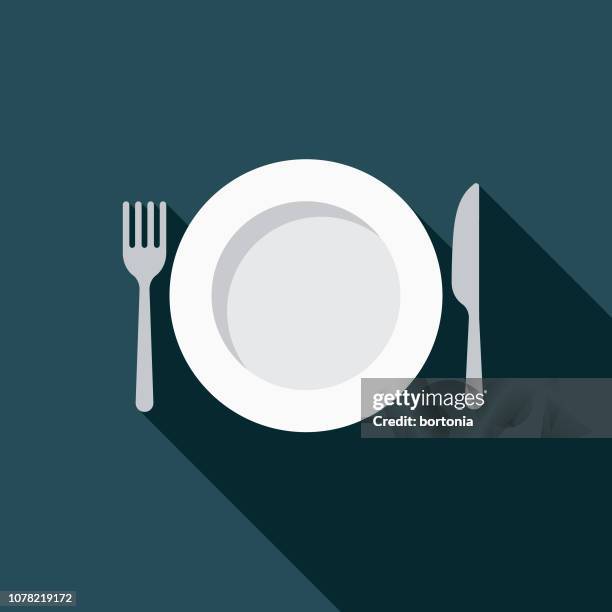 bildbanksillustrationer, clip art samt tecknat material och ikoner med bantning vikt förlust platt designikon - gaffel