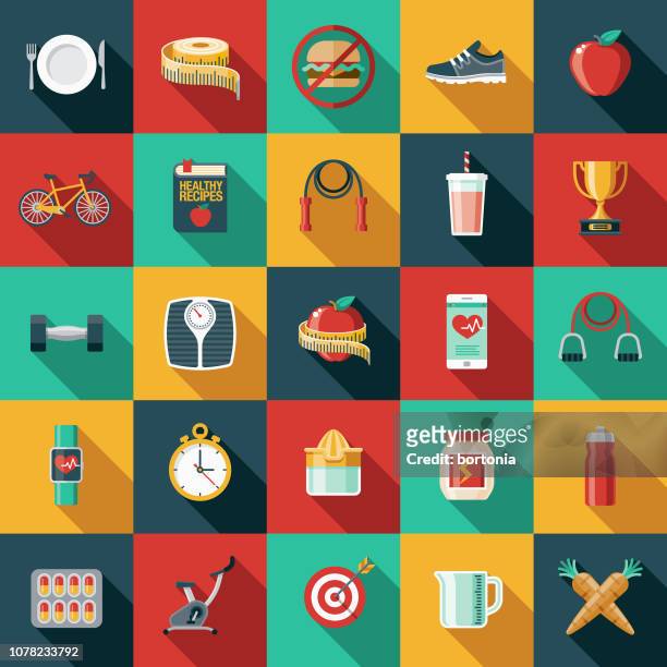 stockillustraties, clipart, cartoons en iconen met gewicht verlies platte ontwerp icon set - healthy eating