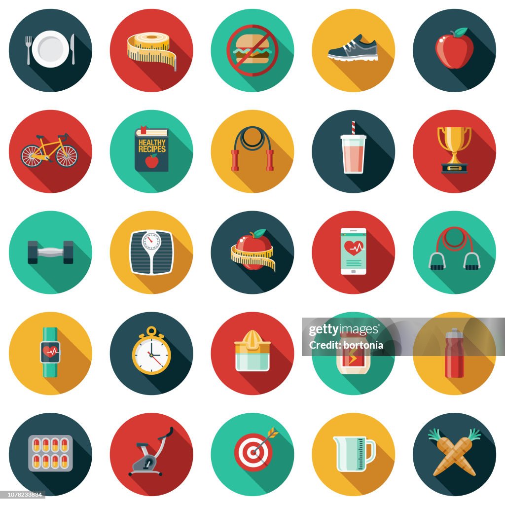 Weight Loss Flat Design Icon Set