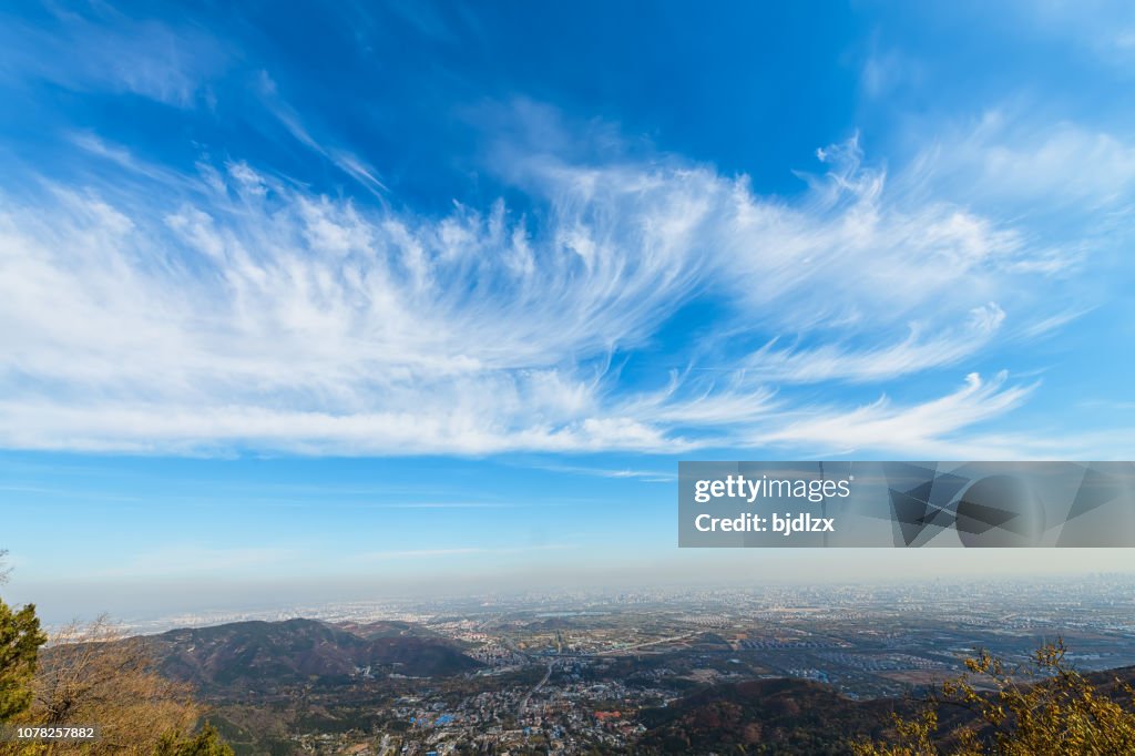 Blue sky and white clouds over the city