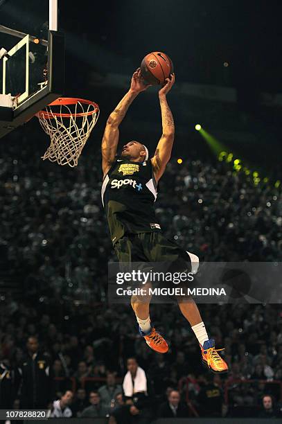 Player of French ProA team Le Mans, Zack Wright, won the dunks challenge during the France's national basketball league 2010 All Star Game on...