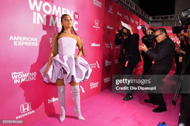 Ariana Grande attends Billboard's 13th Annual Women in Music Event at Pier 36 on December 06, 2018 in New York City.
