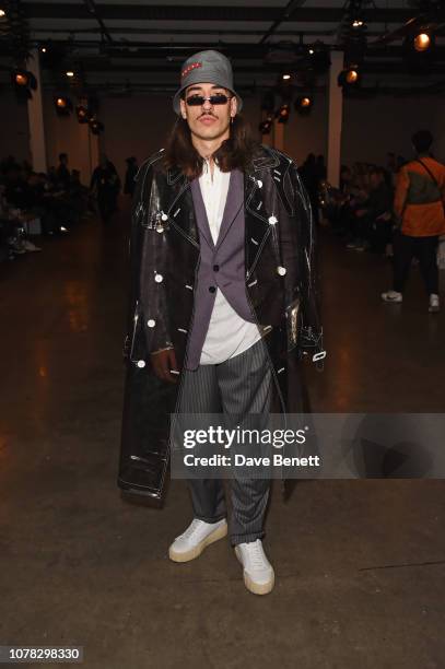 Hector Bellerin attends the Christopher Raeburn show during London Fashion Week Men's January 2019 at the BFC Show Space on January 6, 2019 in...