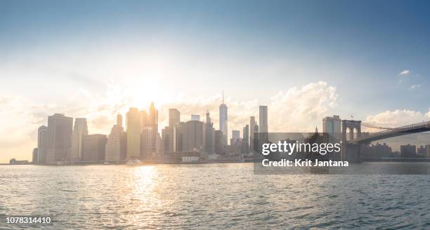 panoramic view of new york city skyline - new york state landscape stock pictures, royalty-free photos & images