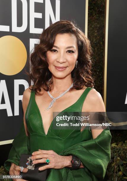 76th ANNUAL GOLDEN GLOBE AWARDS -- Pictured: Michelle Yeoh arrive to the 76th Annual Golden Globe Awards held at the Beverly Hilton Hotel on January...