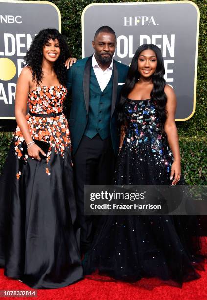 Sabrina Dhowr, Idris Elba, and Isan Elba attend the 76th Annual Golden Globe Awards at The Beverly Hilton Hotel on January 6, 2019 in Beverly Hills,...