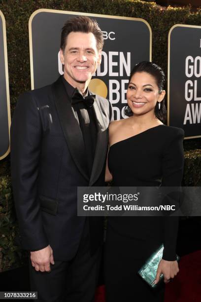 76th ANNUAL GOLDEN GLOBE AWARDS -- Pictured: Jim Carrey and Ginger Gonzaga arrive to the 76th Annual Golden Globe Awards held at the Beverly Hilton...