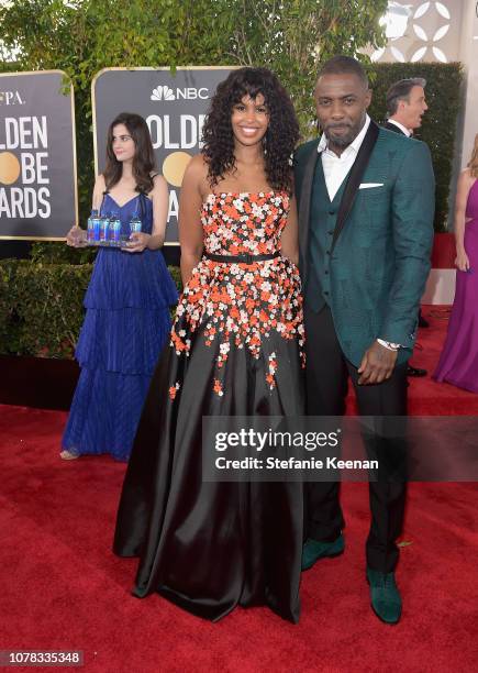 Sabrina Dhowr and Idris Elba attend FIJI Water at the 76th Annual Golden Globe Awards on January 6, 2019 at the Beverly Hilton in Los Angeles,...