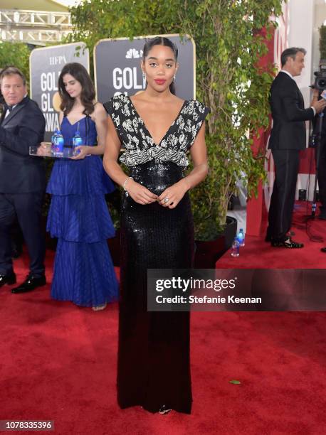 Laura Harrier attends FIJI Water at the 76th Annual Golden Globe Awards on January 6, 2019 at the Beverly Hilton in Los Angeles, California.