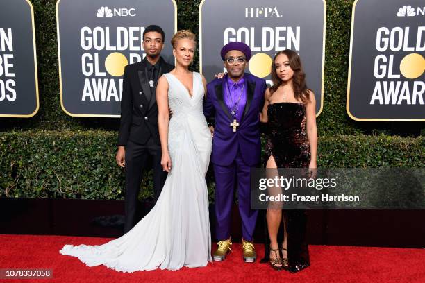 Jackson Lee, Tonya Lewis Lee, Spike Lee, and Satchel Lee attend the 76th Annual Golden Globe Awards at The Beverly Hilton Hotel on January 6, 2019 in...