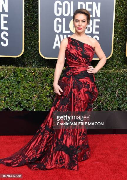 Actress Alyssa Milano arrives for the 76th annual Golden Globe Awards on January 6 at the Beverly Hilton hotel in Beverly Hills, California.