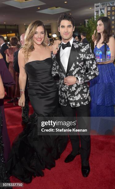 Mia Swier and Darren Criss attend FIJI Water at the 76th Annual Golden Globe Awards on January 6, 2019 at the Beverly Hilton in Los Angeles,...