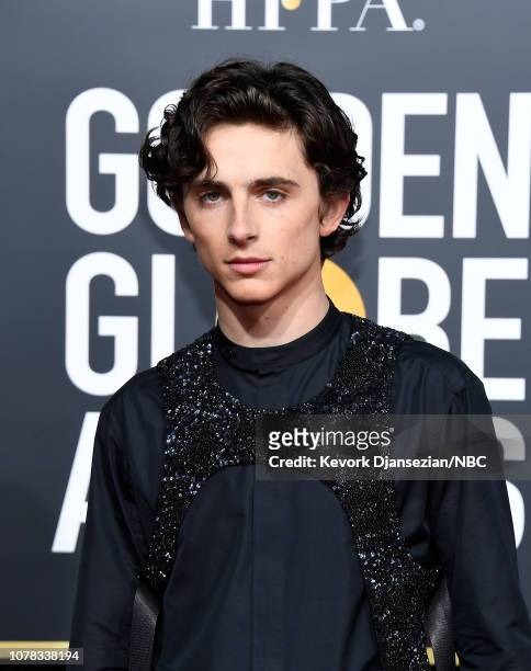 76th ANNUAL GOLDEN GLOBE AWARDS -- Pictured: Timothée Chalamet arrive to the 76th Annual Golden Globe Awards held at the Beverly Hilton Hotel on...