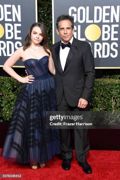 Ella Olivia Stiller and Ben Stiller attend the 76th Annual Golden Globe Awards at The Beverly Hilton Hotel on January 6, 2019 in Beverly Hills,...