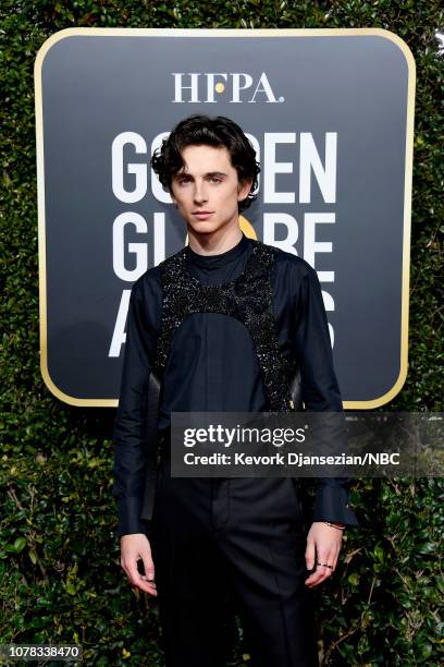 76th ANNUAL GOLDEN GLOBE AWARDS -- Pictured: Timothée Chalamet arrives to the 76th Annual Golden Globe Awards held at the Beverly Hilton Hotel on...