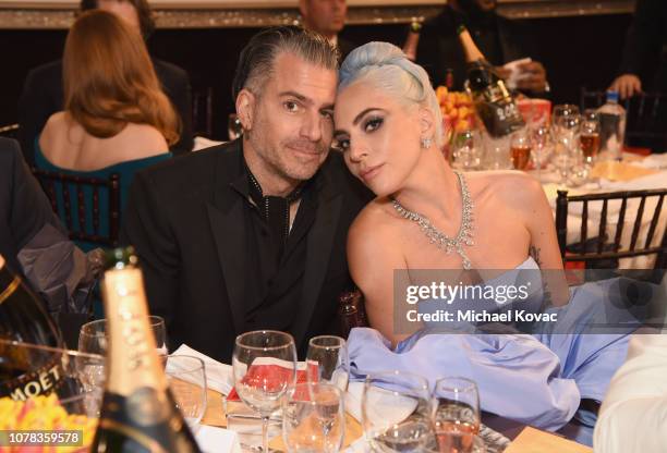 Christian Carino and Lady Gaga attend Moet & Chandon at The 76th Annual Golden Globe Awards at The Beverly Hilton Hotel on January 6, 2019 in Beverly...