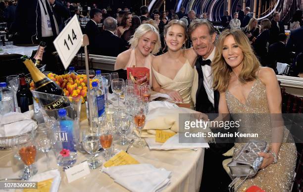 Sofia Grace Macy, Georgia Grace Macy, William H. Macy, and Felicity Huffman attend FIJI Water at the 76th Annual Golden Globe Awards on January 6,...