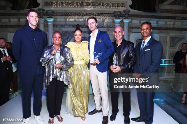 Matthew Israel, Judy McReynolds-Bowman, Tessa Thompson, Erik Nieminen, J.Margulis and Andre Guichard appear onstage at the 9th Annual Bombay Sapphire...