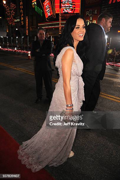 Singer Katy Perry arrives at the Los Angeles premiere of "The Tempest" held at the El Capitan Theatre on December 6, 2010 in Hollywood, California.