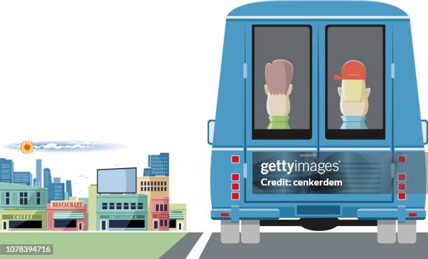 minibus service - going separate ways stock illustrations